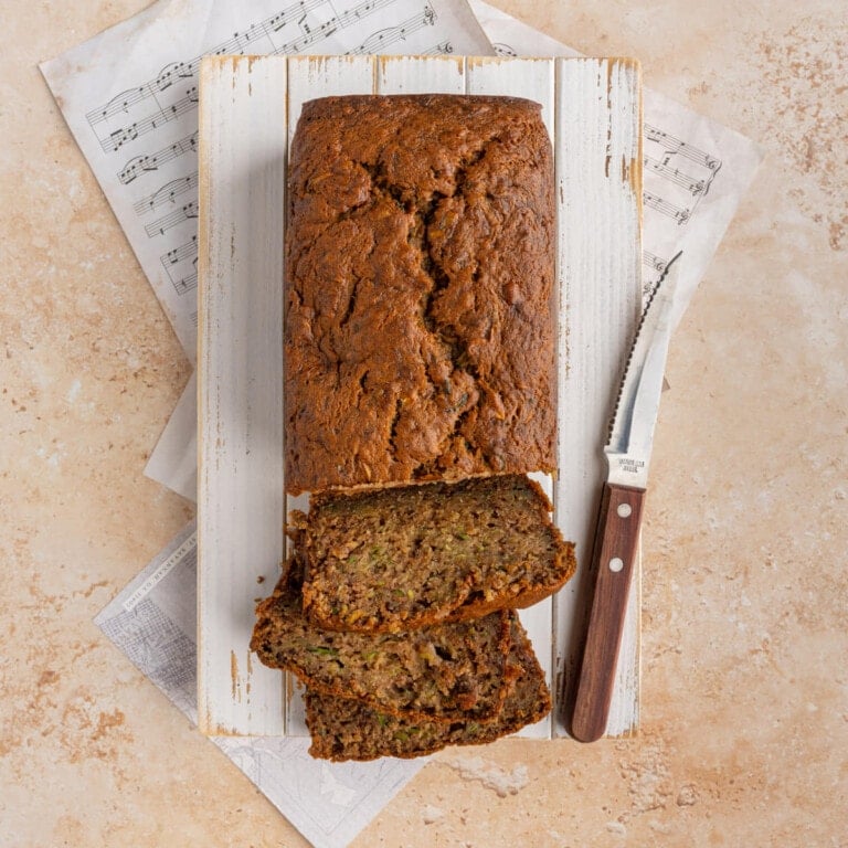 Zucchini Banana Bread Loaf with three slices