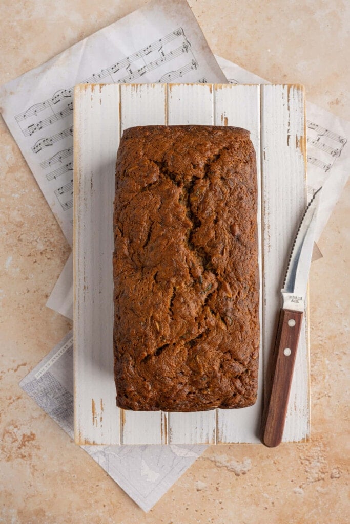 Overhead image of baked Zucchini Banana Loaf.