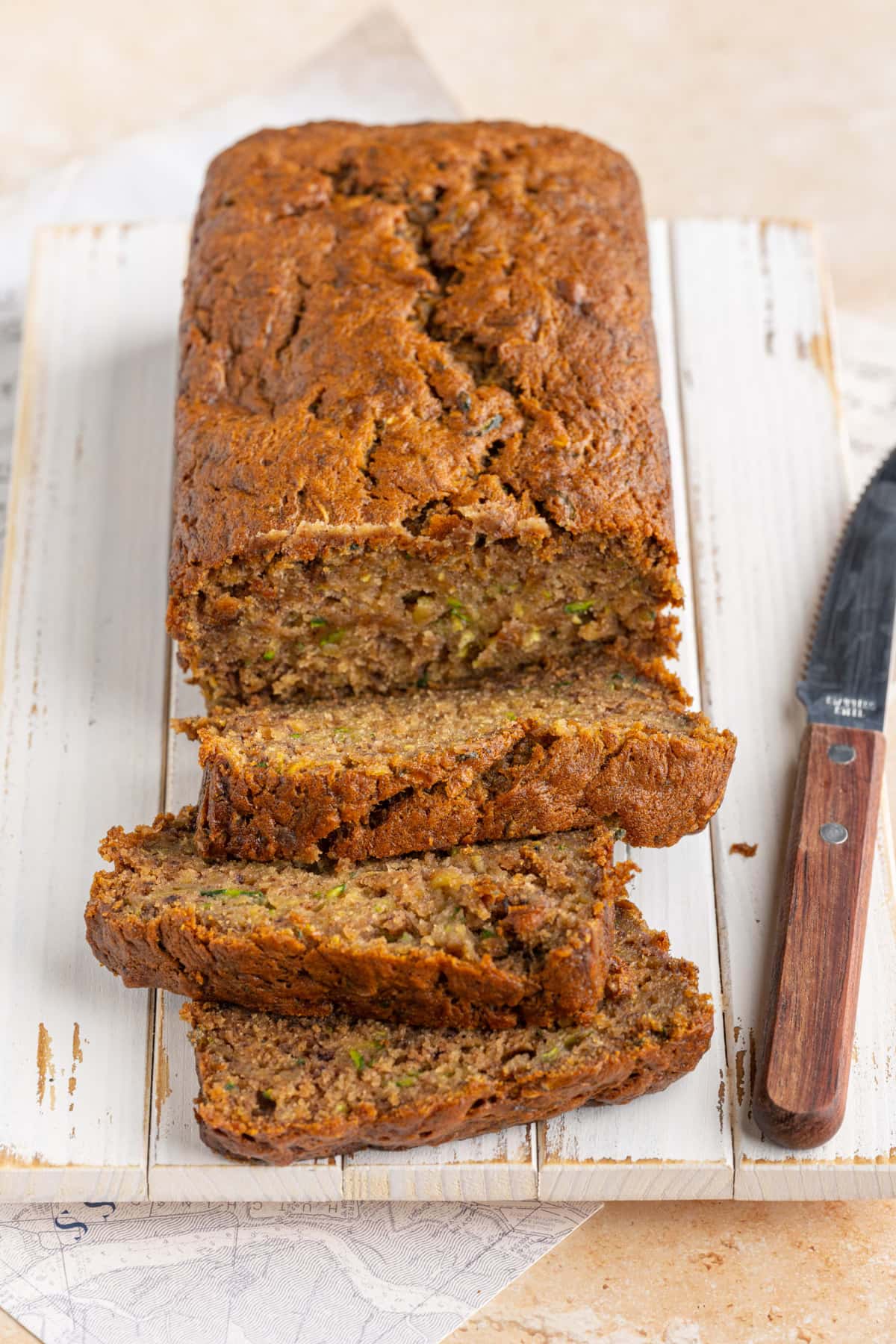 Sliced loaf of Zucchini Banana Bread