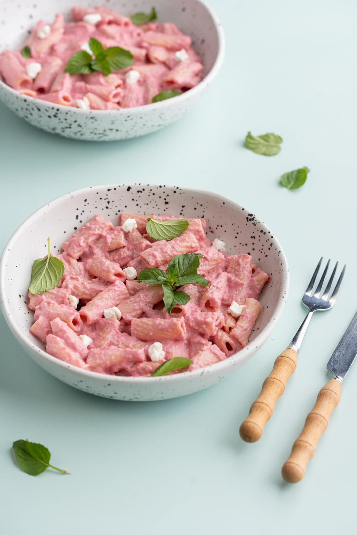 Pink Sauce Pasta made from roasted beets and goat cheese