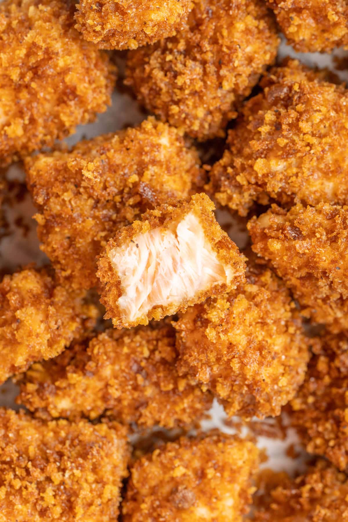 Close up of salmon nuggets