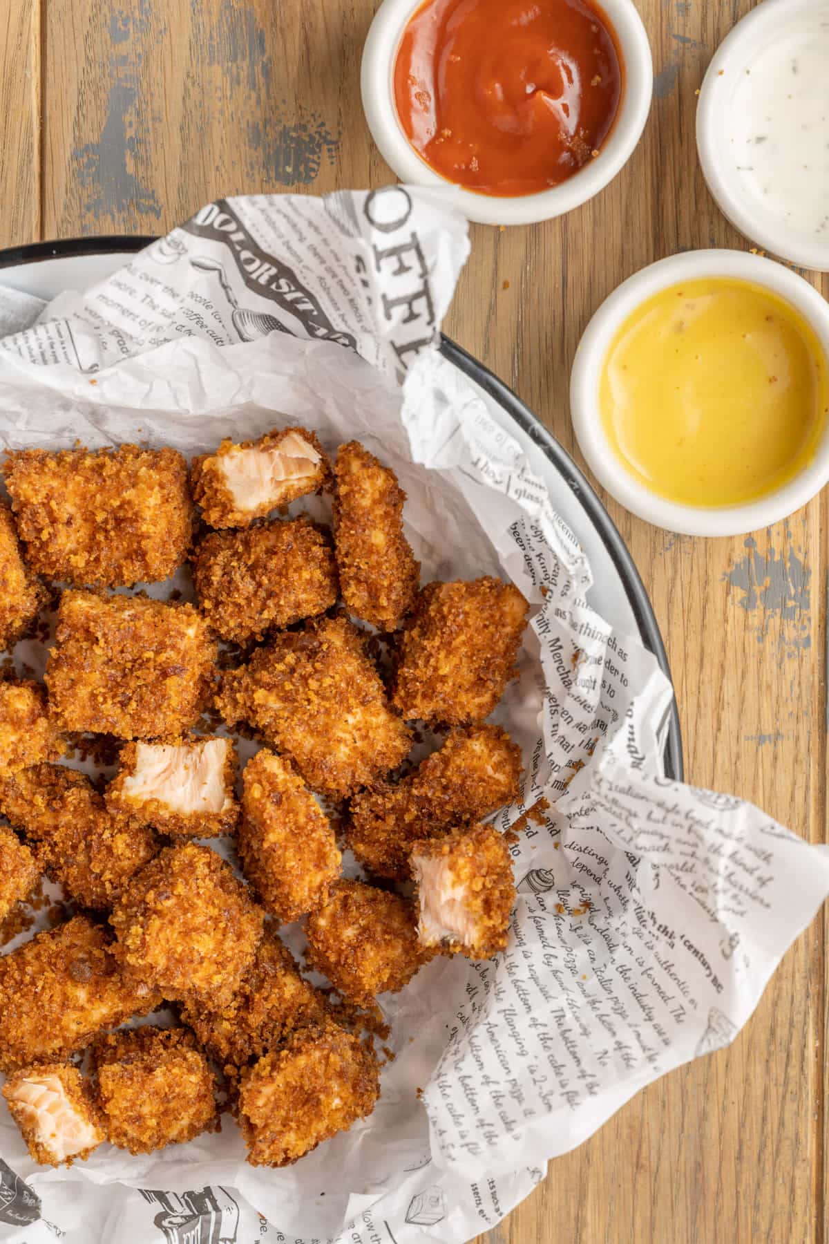 Cropped picture of basket of salmon nuggets
