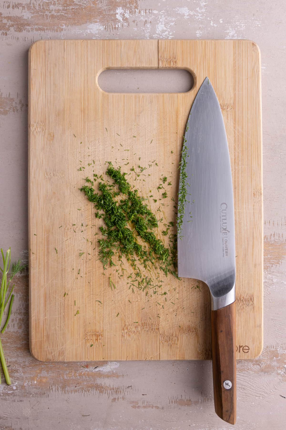 Chopping fresh dill for Greek Yogurt sauce