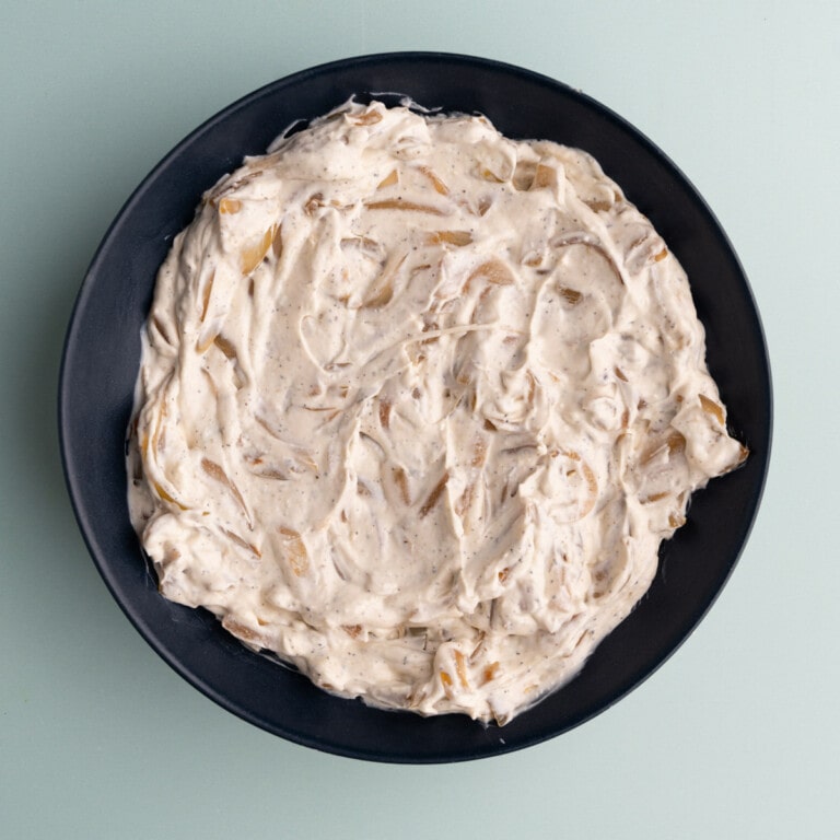 Freshly made Caramelized Onion Dip in a bowl