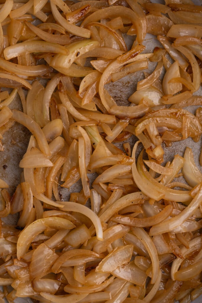 Caramelized yellow onions in pan