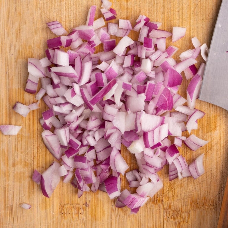 A quarter of a red onion diced