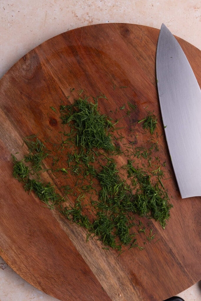 Fresh dill finely chopped for pasta salad sauce