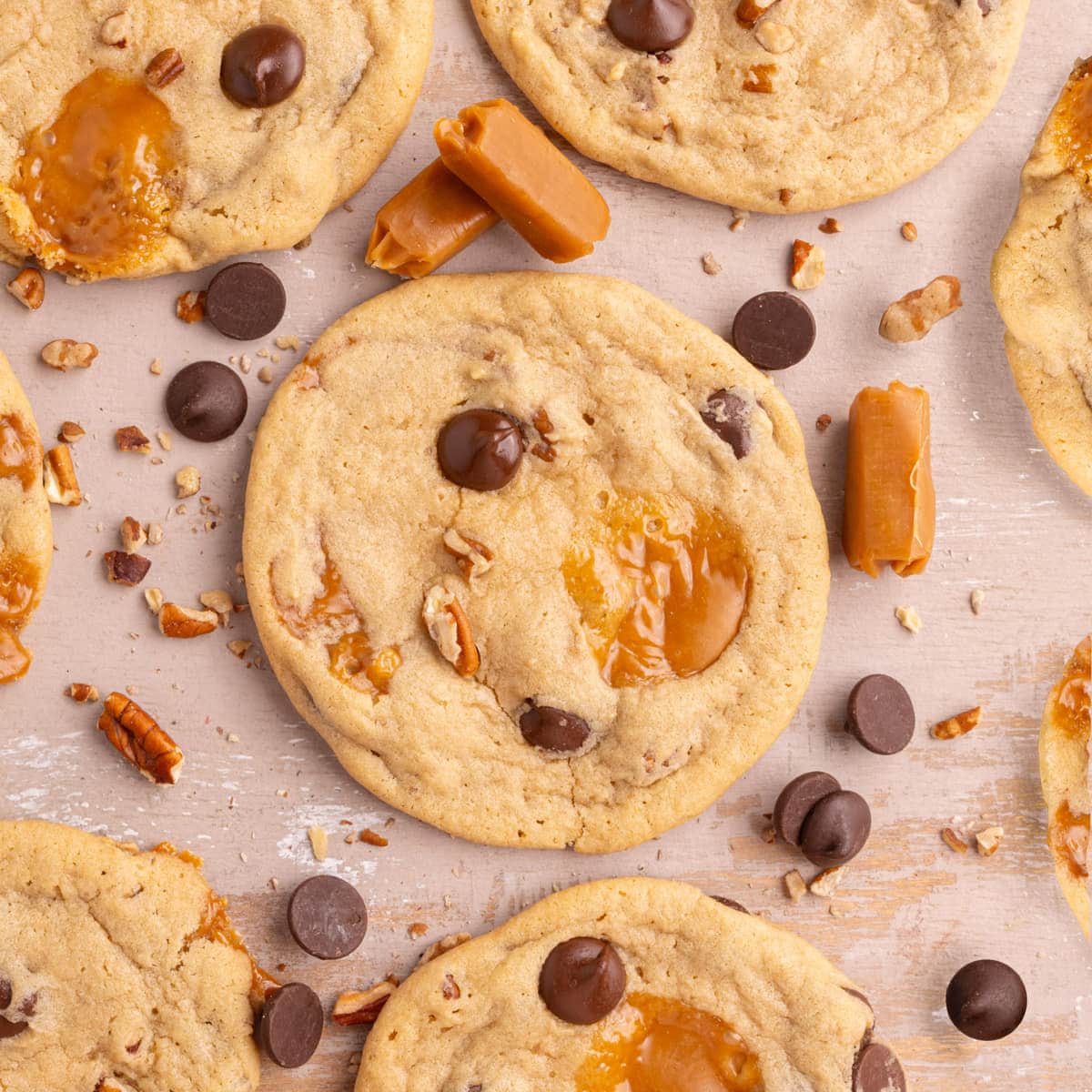 Chewy Caramel Pecan Chocolate Chip Cookies