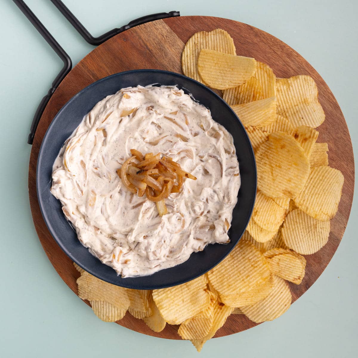 Caramelized Onon Dip served with ridged potato chips