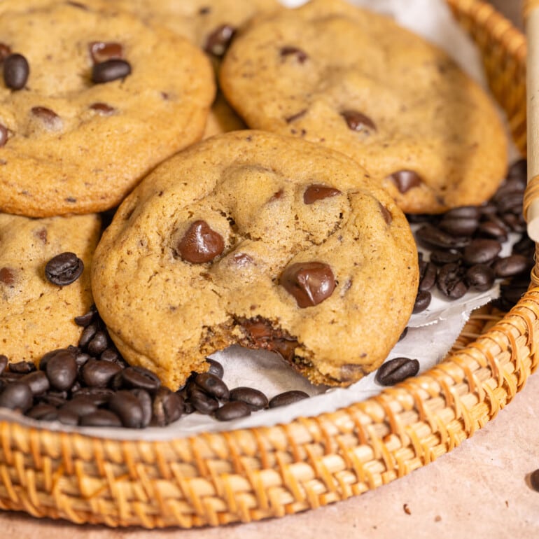 Chocolate Chip Coffee Cookies with bite taken out of one