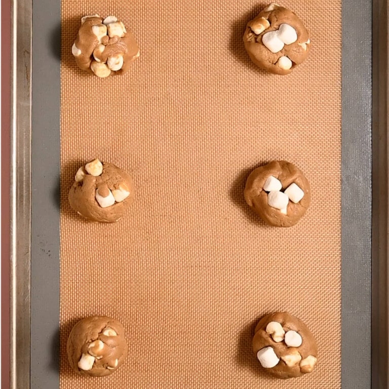 Toasted Marshmallow Cookie Dough ready to bake in the oven
