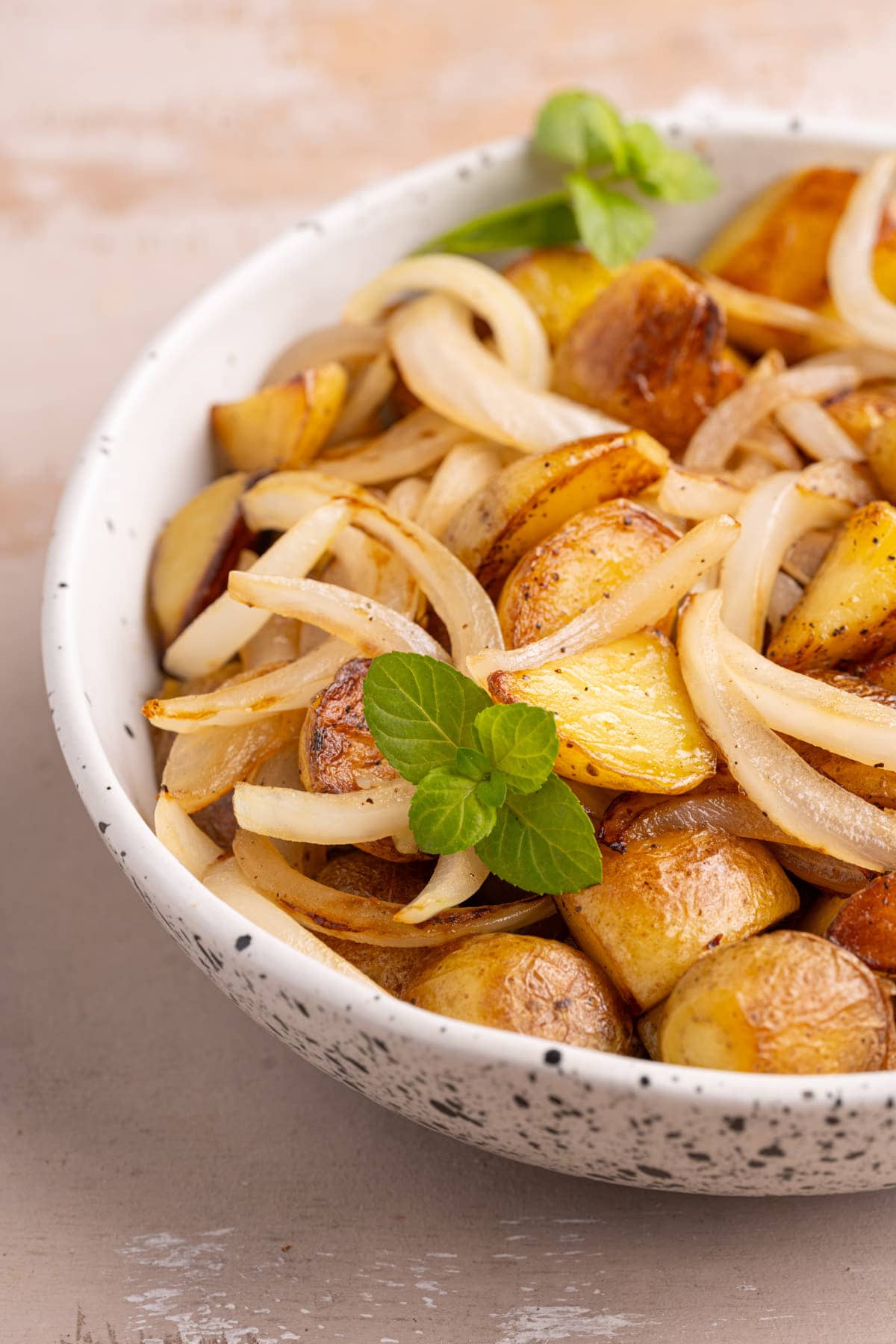 Pan-Fried Potatoes and Onions in a serving bowl