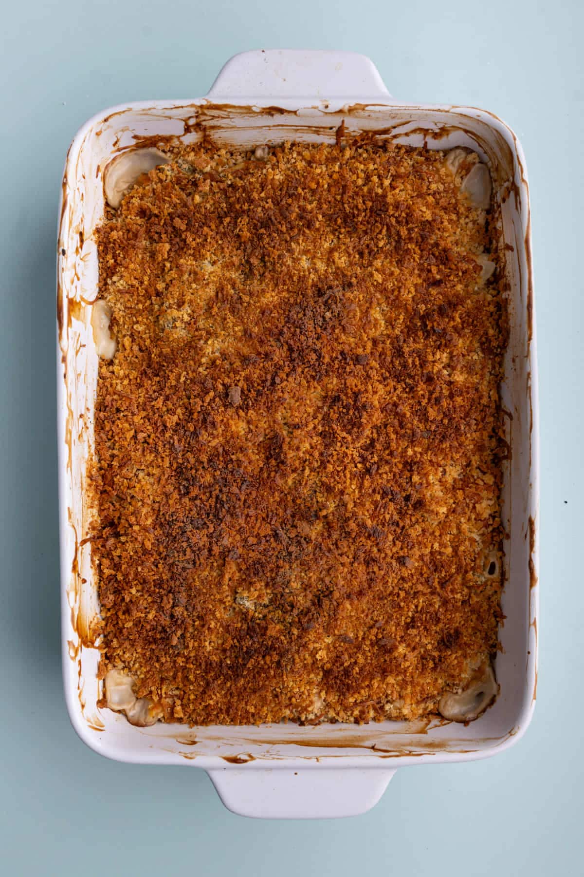 Golden brown Panko-topped casserole with asparagus