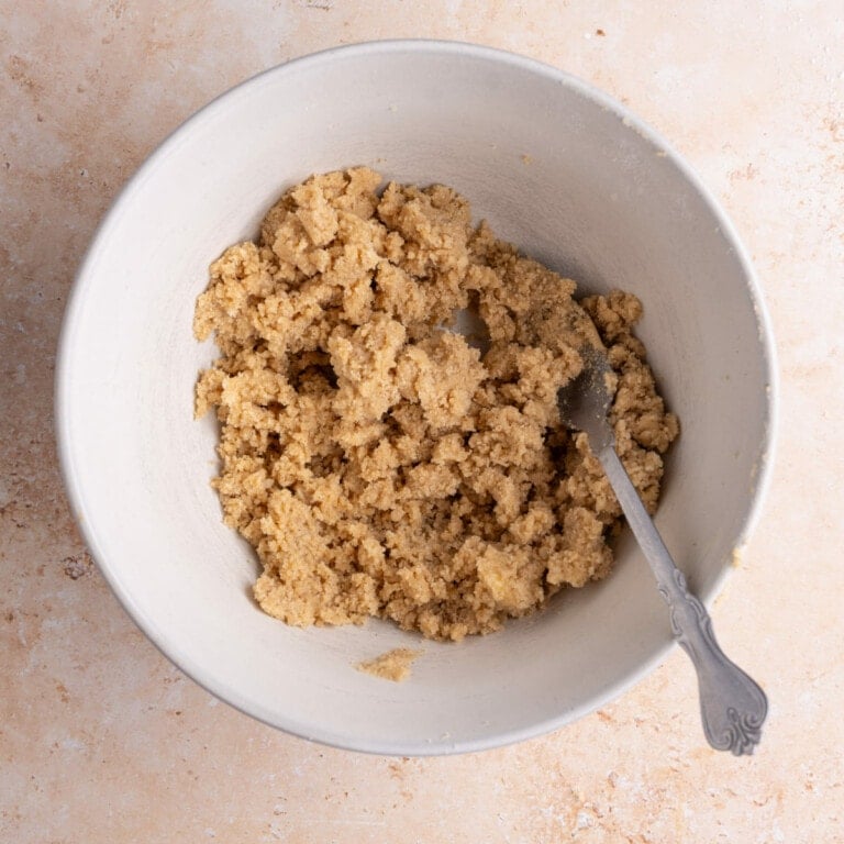 Muffin crumble top in a mixing bowl