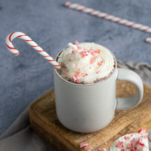 Peppermint Hot Chocolate with a candy cane stirrer