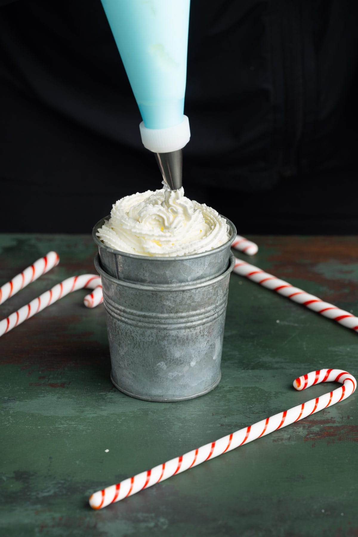 Piping peppermint whipped cream 