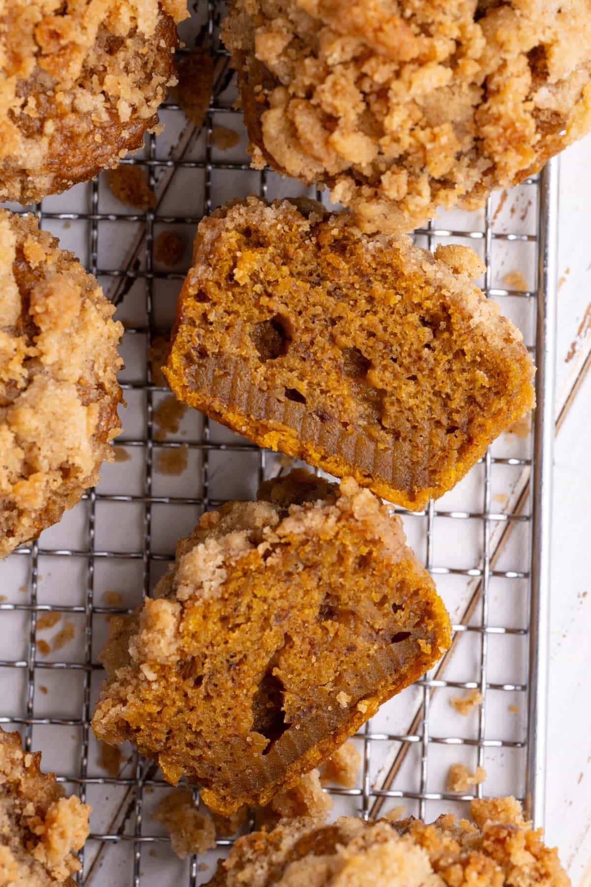 Close up of Pumpkin Banana Muffins moist center