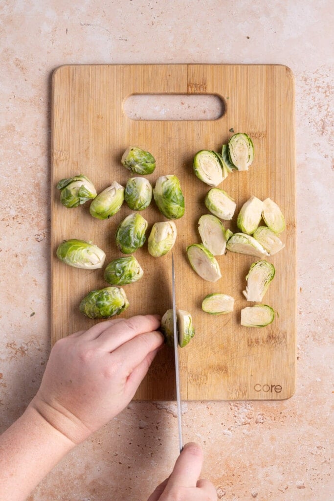 Slicing brussels sprouts lengthwise