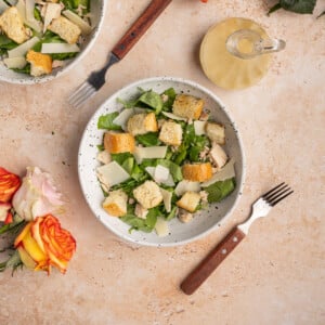 Caesar Salad with canned tuna and homemade croutons