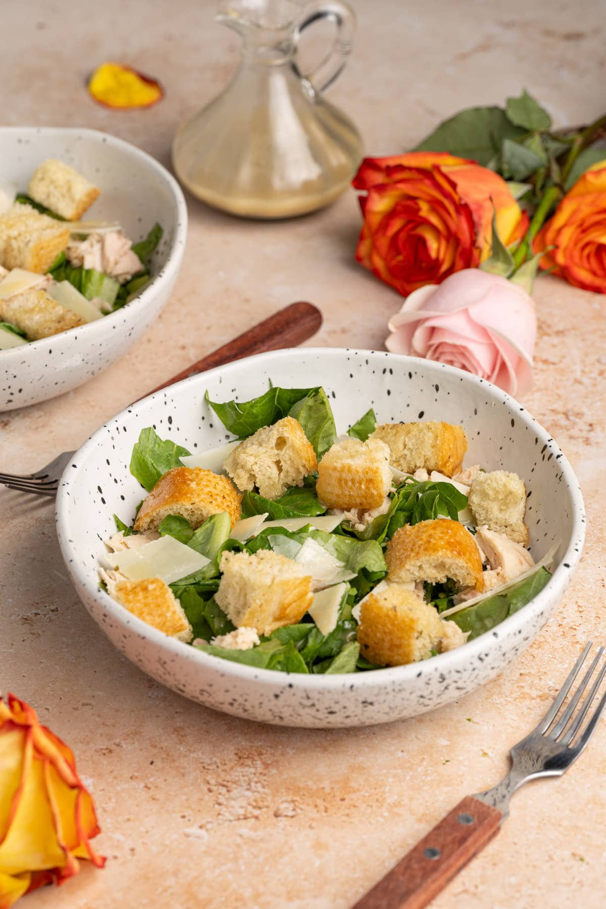 A plated Caesar salad with tuna