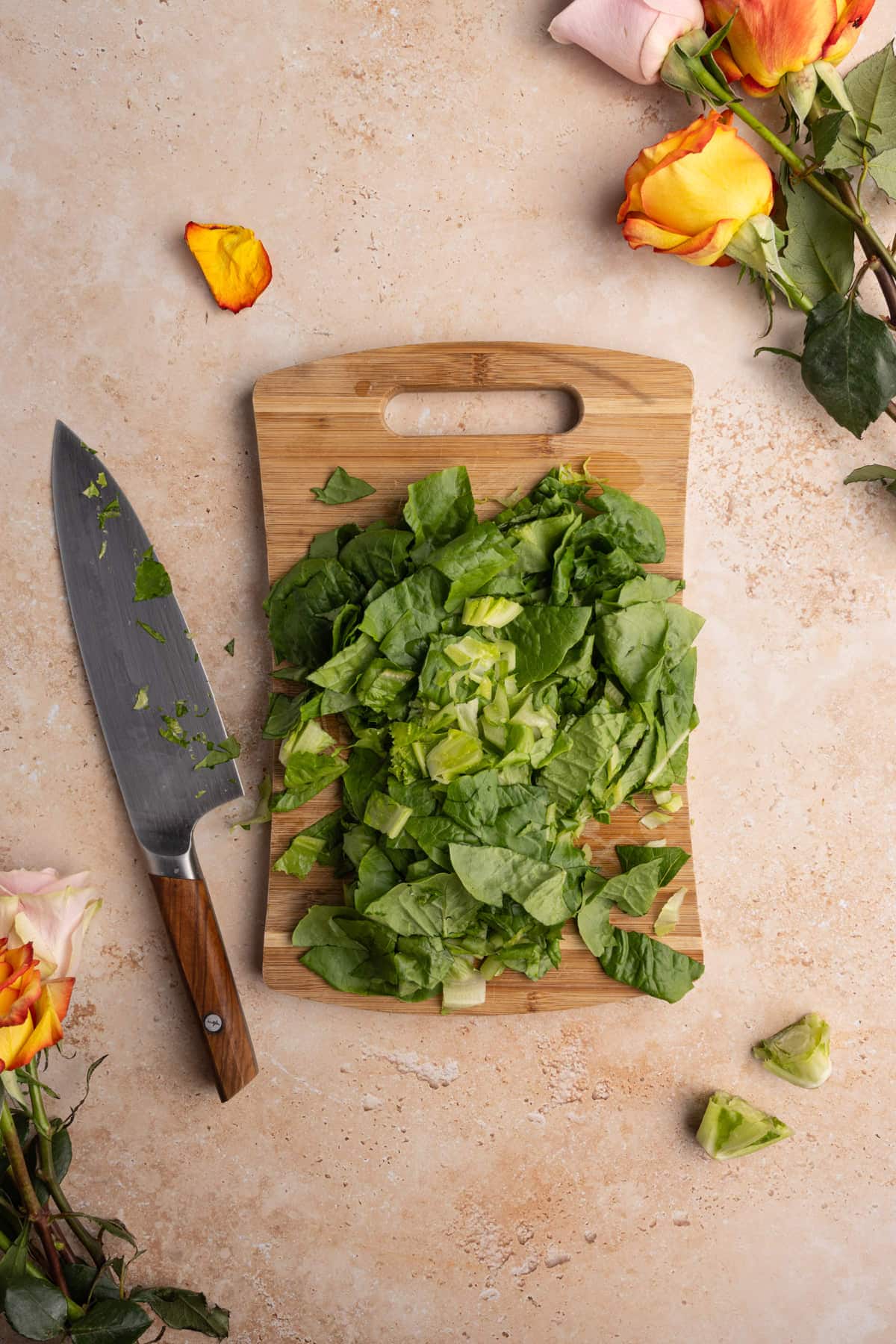 Chopped romaine lettuce for a Tuna Caesar Salad