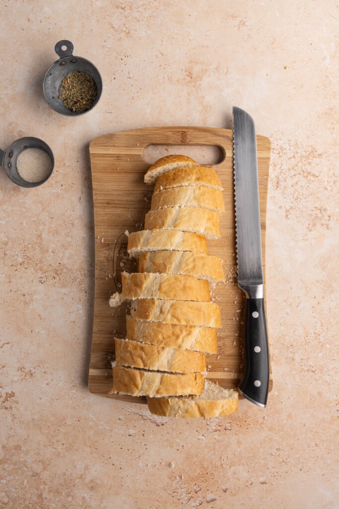 Sliced baguette to make homemade croutons
