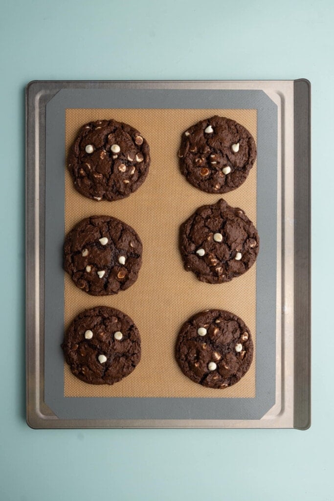 Chocolate Cookies with White Chocolate Chips fresh out of the oven