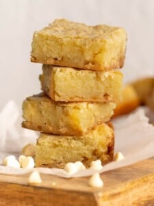 White chocolate brownies stacked on top of one another