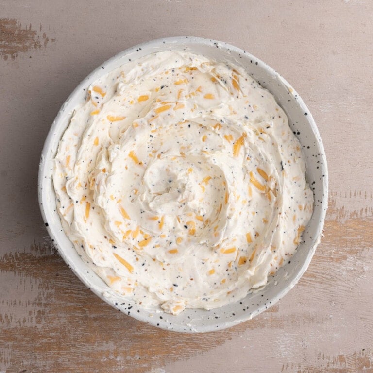 Cream cheese, cheddar cheese, and everything but the bagel seasoning mixed together.