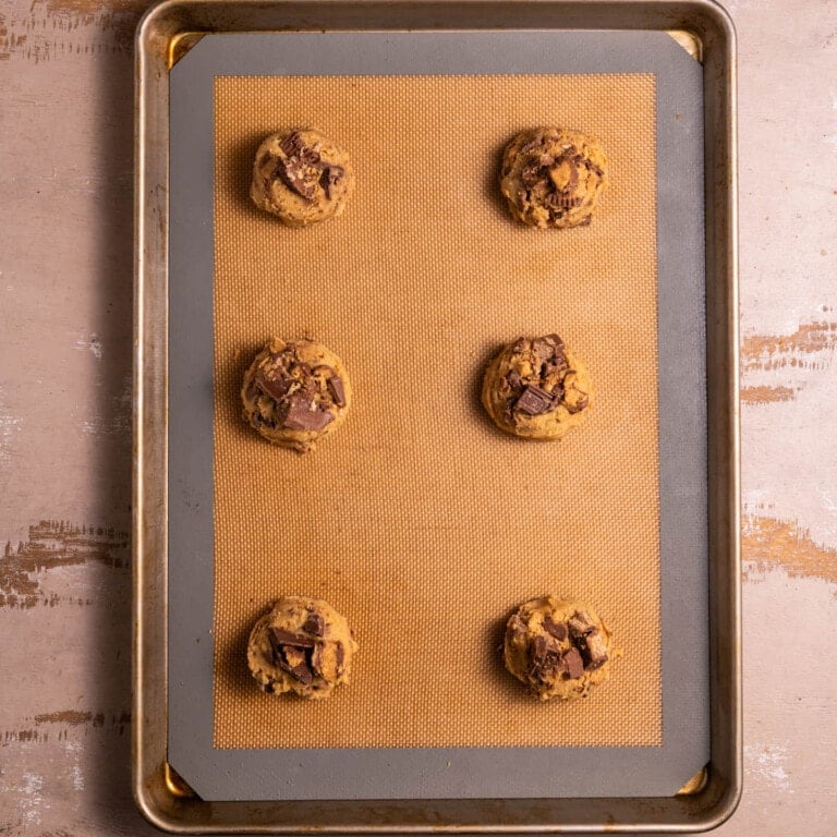 Leftover Halloween candy cookie dough ready for the oven.