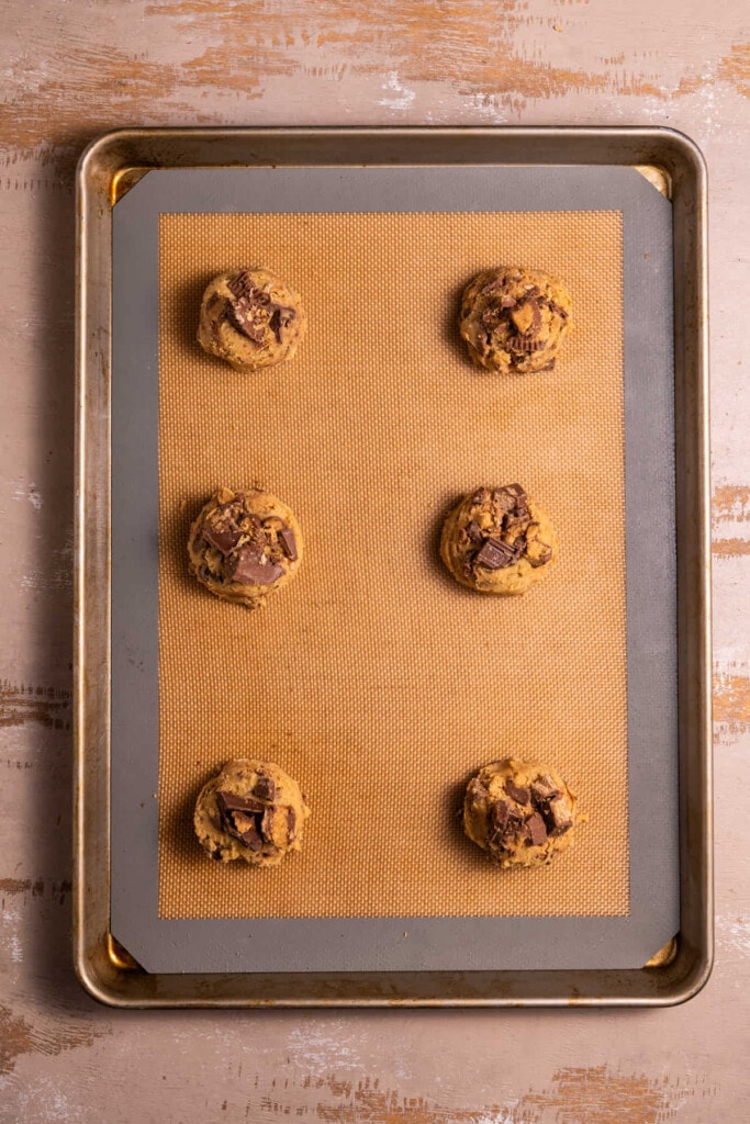 Leftover Halloween candy cookie dough ready to bake.