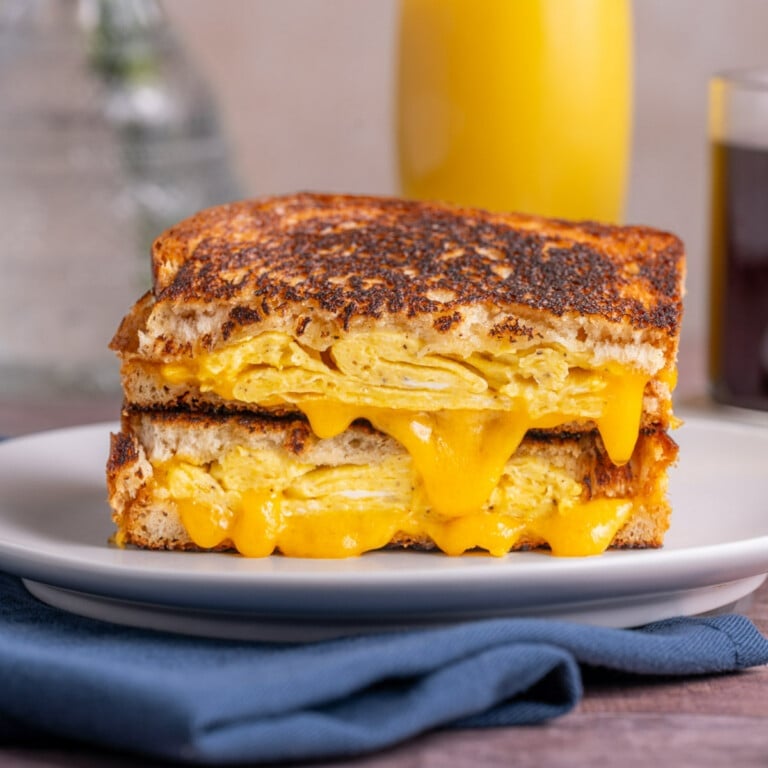 Classic scrambled egg and cheese breakfast sandwich.