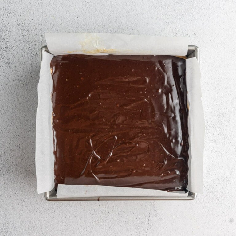 Buckeye brownies ready to sit in the refrigerator to set.