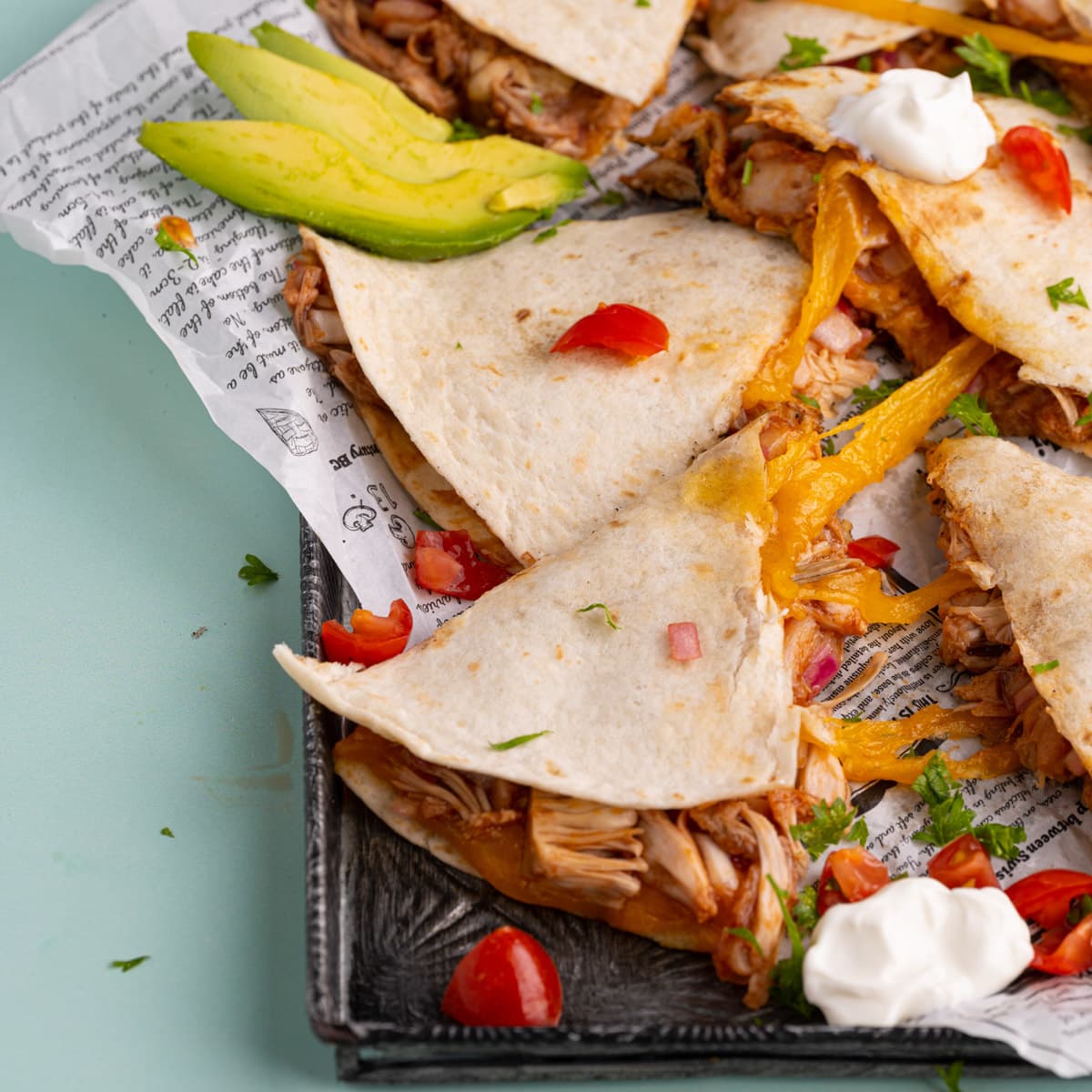 BBQ jackfruit quesadilla to represent list of 5-ingredient or less dinners.