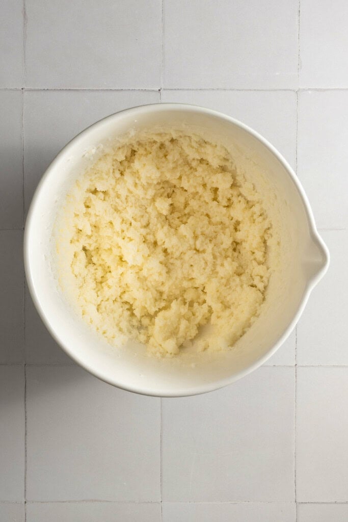 Softened butter, vegetable oil, and granulated sugar creamed together.