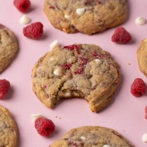 Chewy cookies with fresh raspberries and white chocolate chips.