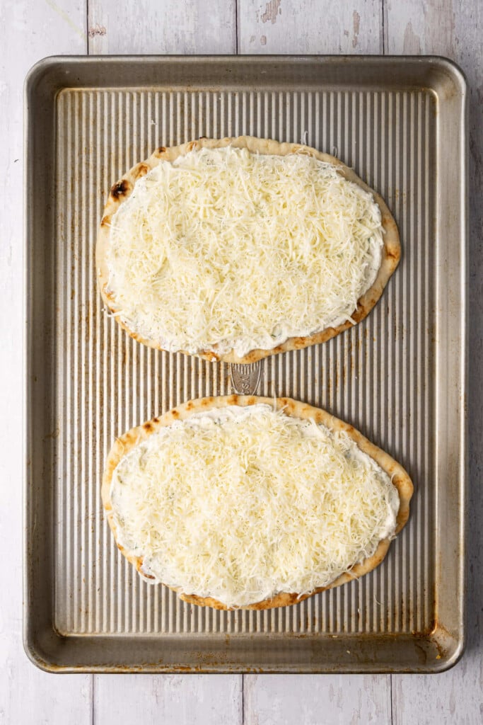 Naan topped with ricotta, mozzarella, and Parmesan cheese. 