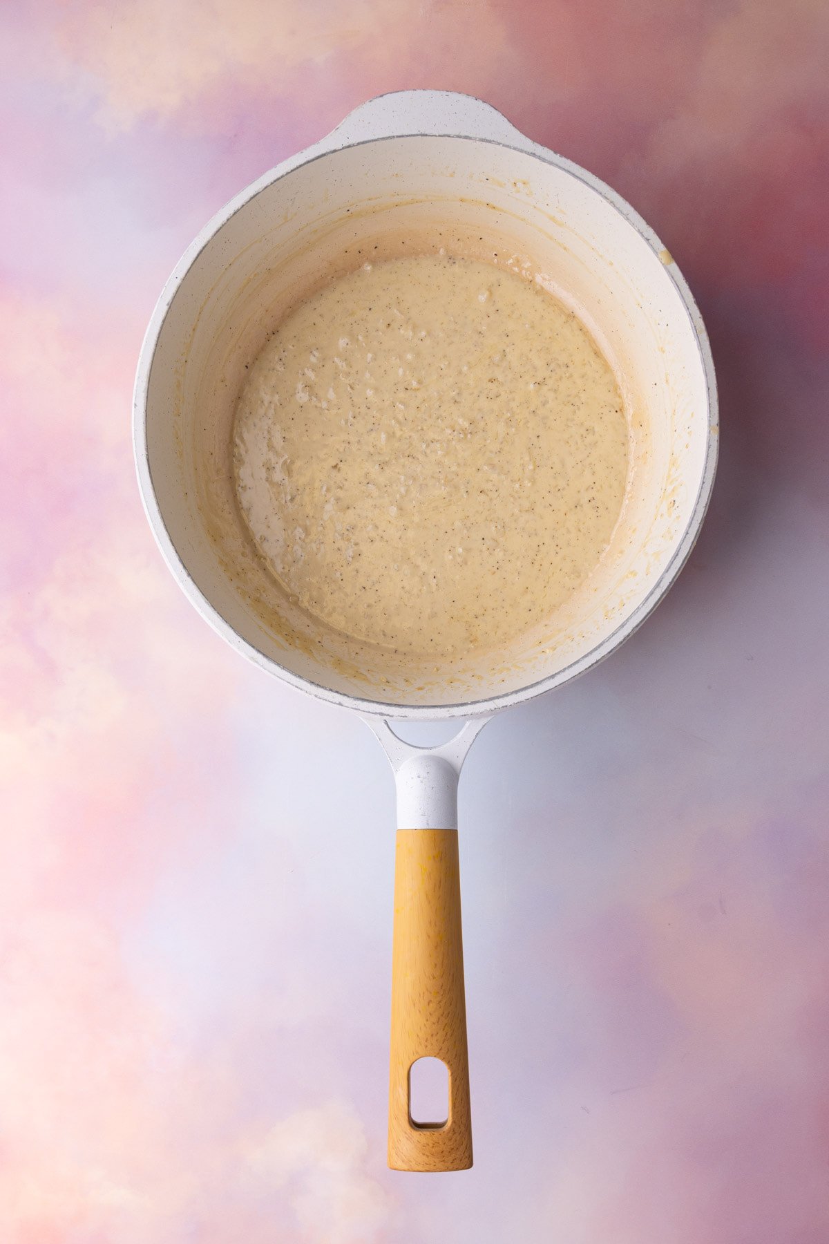 White wine cream sauce still hot in the pan. 