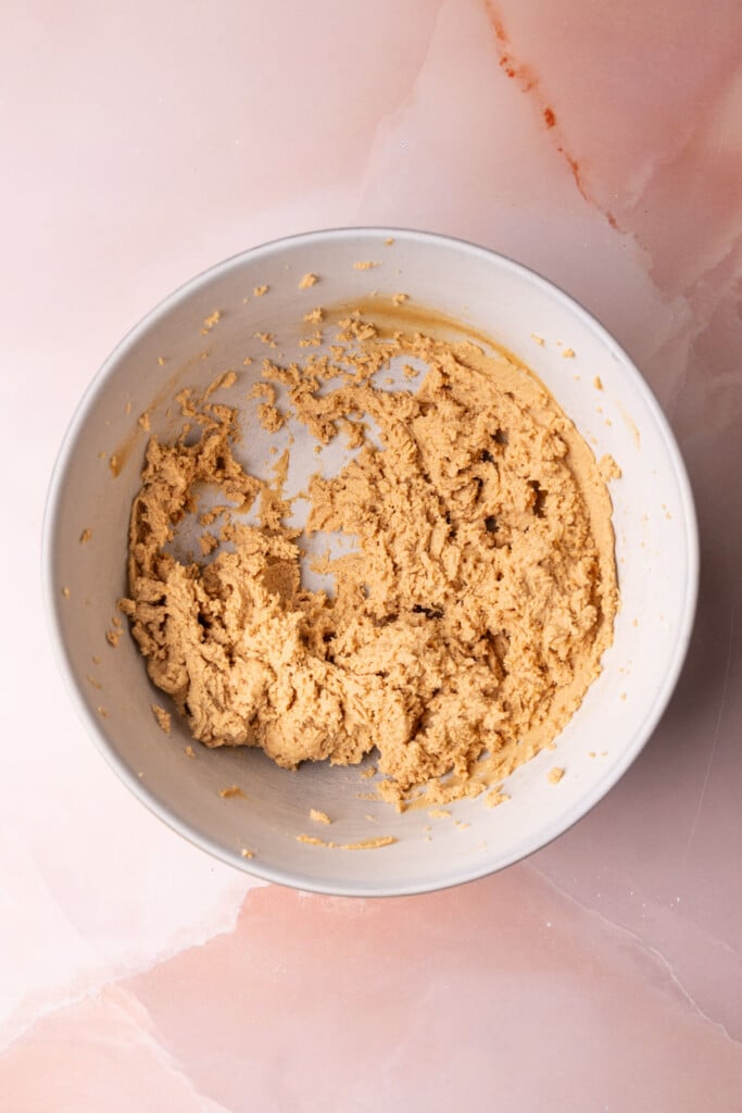 Softened cream cheese and smooth creamy peanut butter whipped together in a large mixing bowl. 