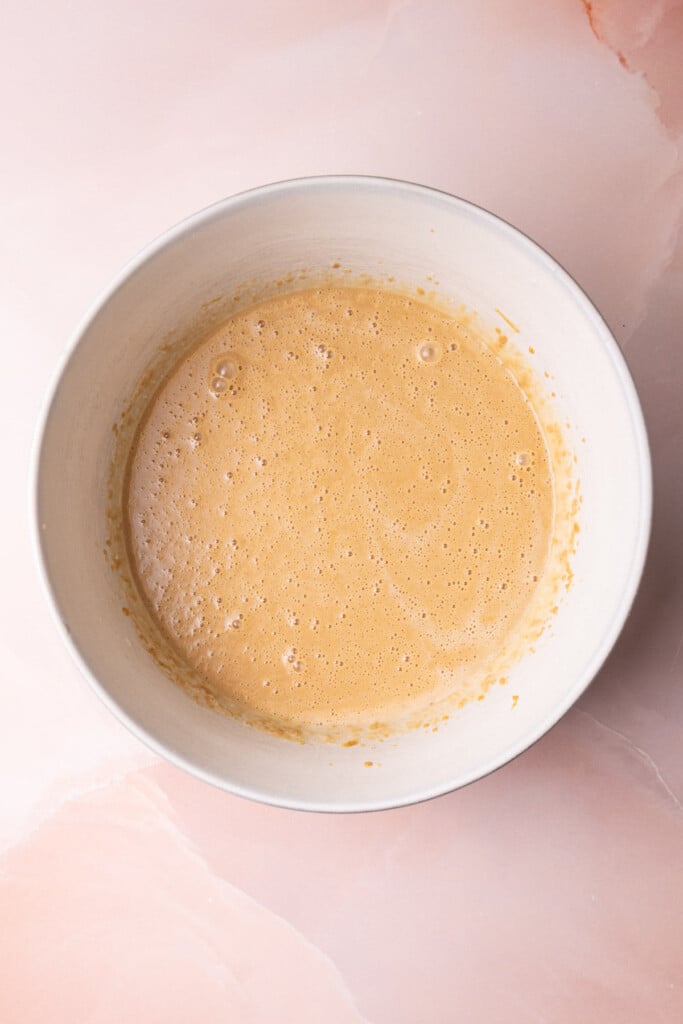 Peanut butter cake batter before adding the dry ingredients. 
