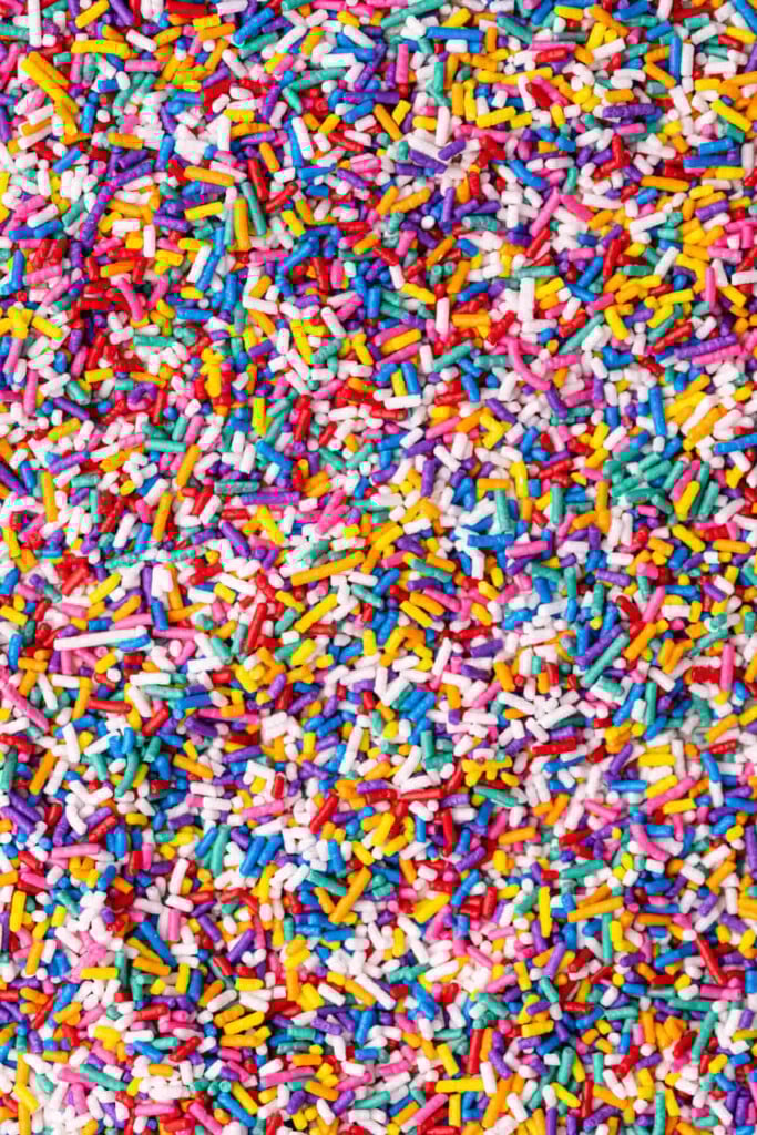 Close up of rainbow sprinkles from Hoosier Hill Farm. 