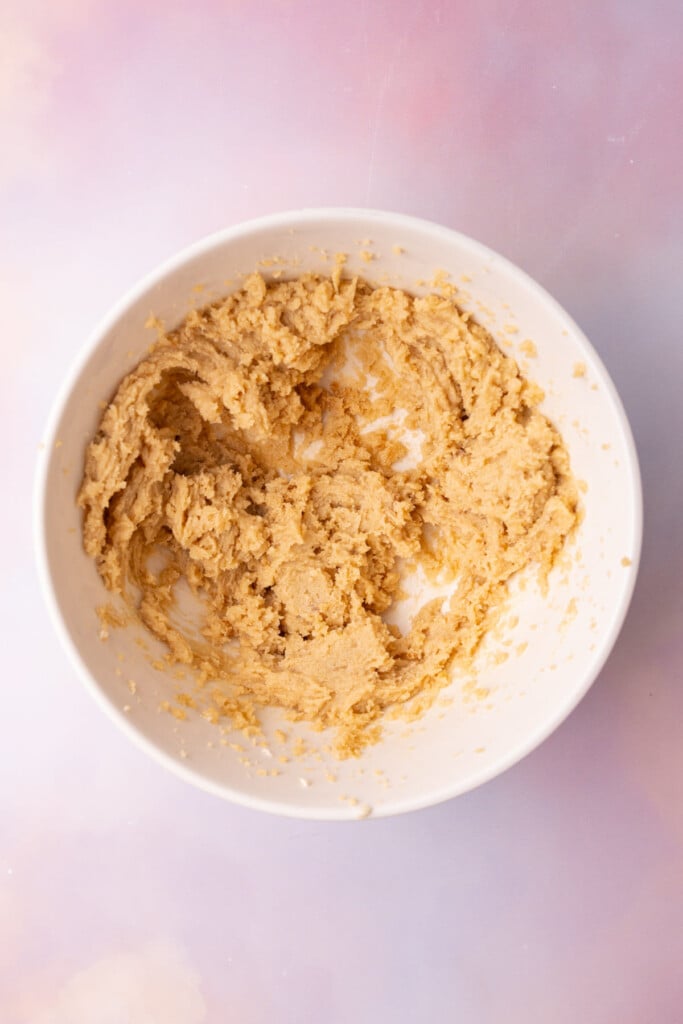 Light brown sugar creamed with softened butter to form an light and airy base for cookie dough.