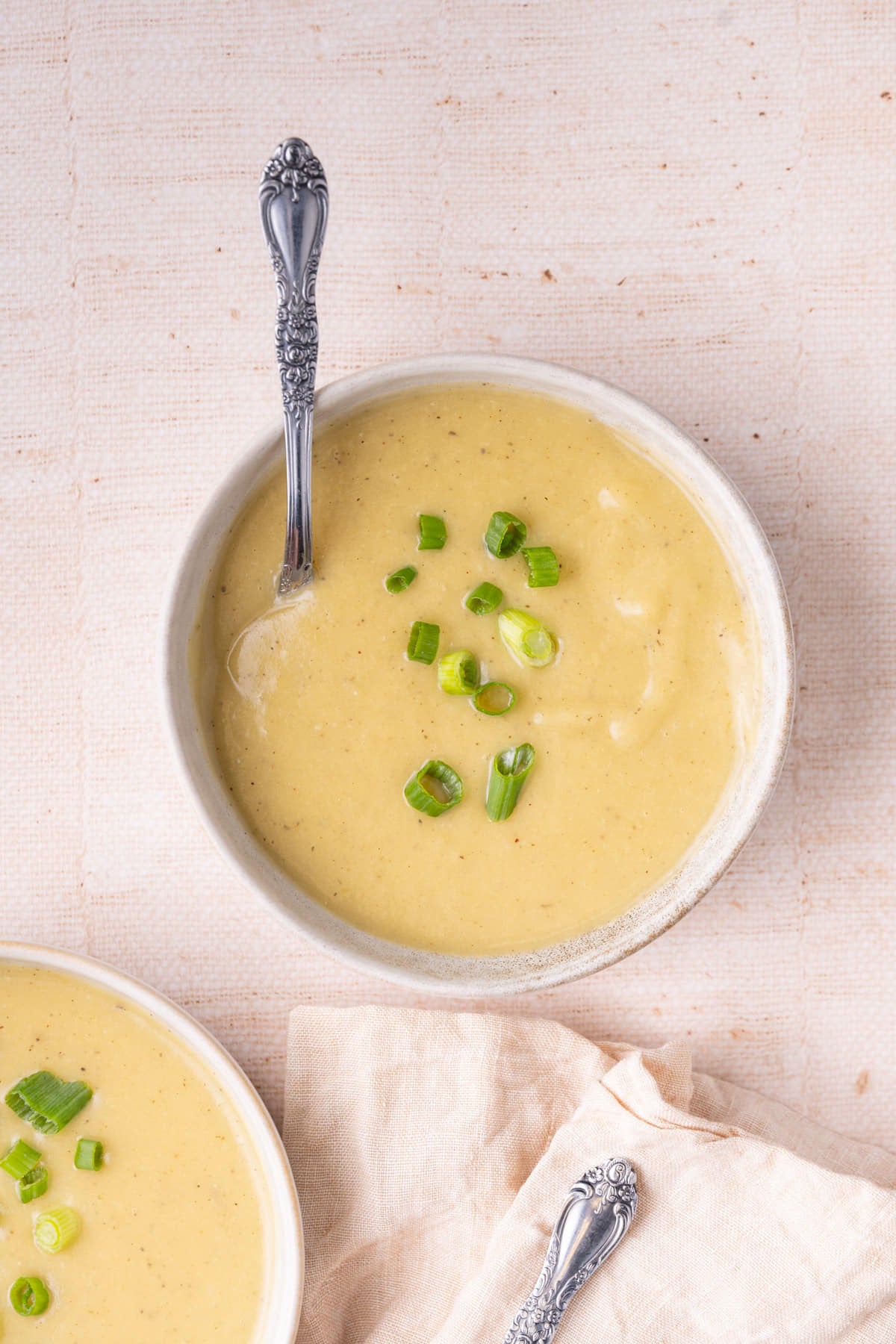 Silky smooth hot soup made with blended potatoes and leeks.