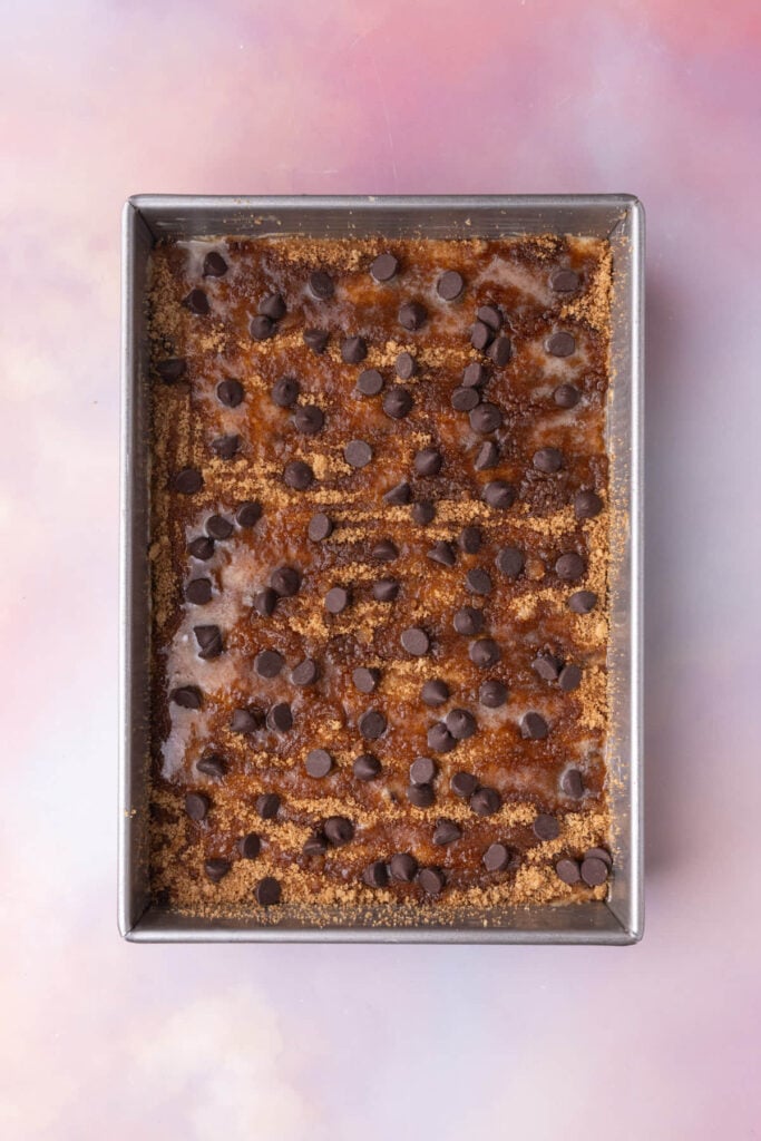Chocolate chip coffee cake ready for the oven.