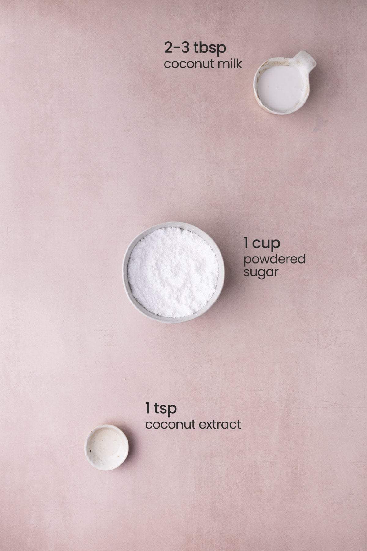 Everything you need to make Coconut Glaze including coconut milk, powdered sugar, and coconut extract.