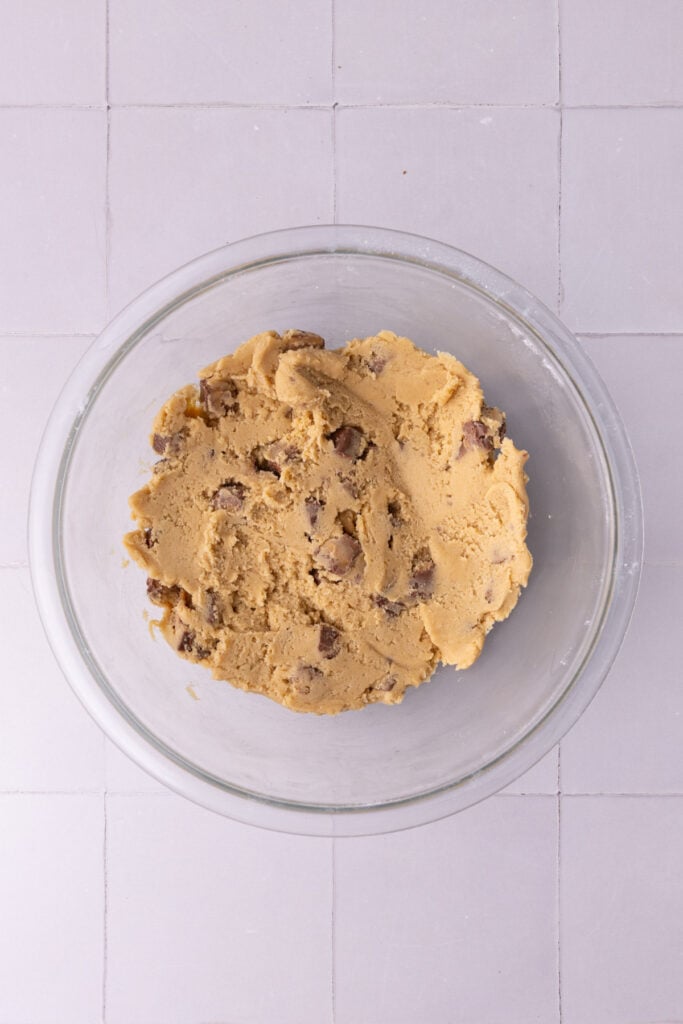 Cookie dough with milky way bars chopped up and folded into the dough.