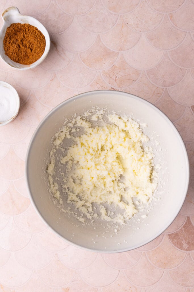 Butter and sugar creamed together to make a cookie dough.