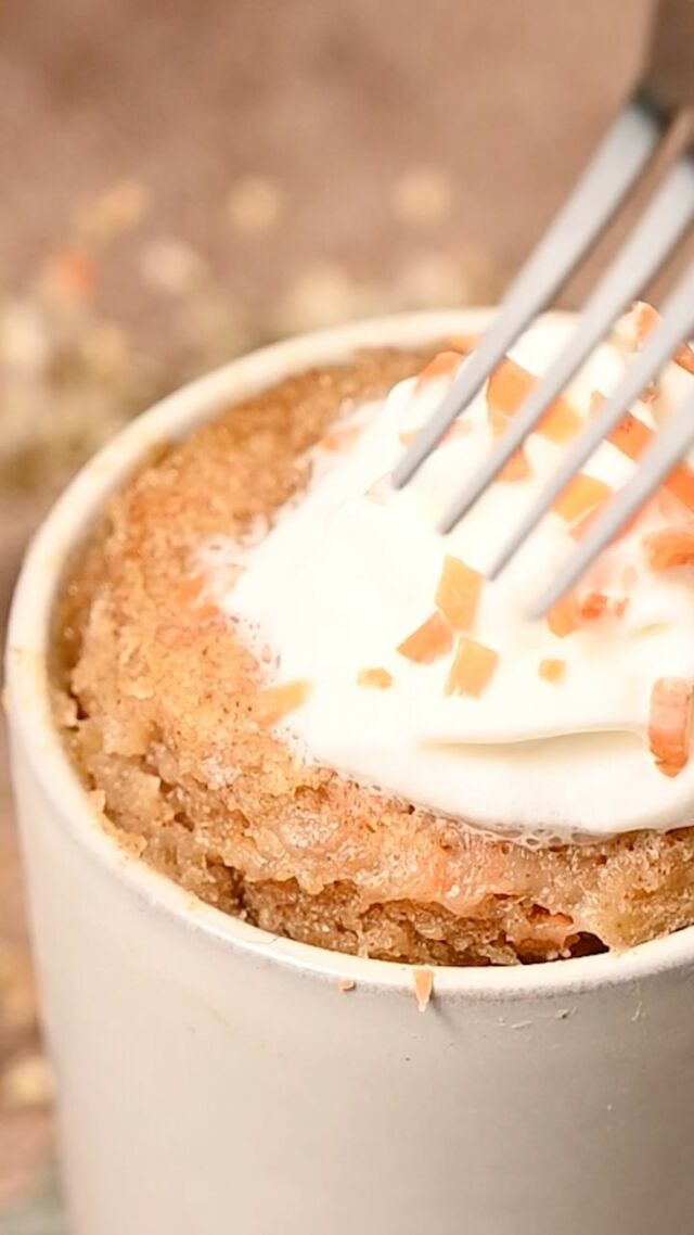 CAN YOU EVEN WITH CHARLIES CUTE VOICE?! 🤣This moist and fluffy CARROT MUG CAKE  is the quickest way to satisfy your sweet tooth with real carrots and a touch of cinnamon. Five minutes from start to finish!

-2 tablespoons unsalted butter
-¼ cup all-purpose flour
-2 tablespoons brown sugar, tightly packed (light or dark)
-¼ teaspoon baking powder
-¼ teaspoon cinnamon
-⅛ teaspoon salt
-3 tablespoons milk of choice
-½ teaspoon vanilla extract
-1 ounce matchstick carrots (~¼ cup tightly packed)

-In a small microwave-safe bowl or ramekin, melt the butter in the microwave. Start with 30 seconds and stir. If it’s not melted yet, continue to heat in 10-second increments, stirring in between until completely melted. Set aside to cool.
-To a standard 8-ounce mug, add the flour, brown sugar, baking powder, cinnamon, and salt. Mix with a fork until well-combined and there are no visible lumps.
-Add the milk, vanilla extract, and melted butter and stir again with the fork. Make sure to get any loose flour stuck to the sides or bottom of the mug.
-Stir in the matchstick carrots (option to chop them into smaller bits if you don’t want big chunks of carrot in your cake!)
-Microwave on high for 2 minutes. Then, allow it to sit in the microwave for an additional 1 minute.