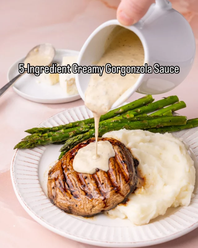 This gorgonzola sauce brings tons of flavor and velvety, creamy texture to any meal in just 15 minutes and one pot and with only 5 ingredients.

5-Ingredient Creamy Gorgonzola Sauce
-3 cloves garlic
-2 tablespoons unsalted butter
-4 ounces gorgonzola cheese (4 oz = about ½ cup crumbled)
-½ cup milk (any percentage works)
-¼ teaspoon black pepper

-Peel and mince the garlic. Add it to a frying pan or saucepan with the butter over medium heat and cook until it just starts to brown.
-Crumble the gorgonzola with your hands or roughly chop it. Add the milk, pepper, and gorgonzola to the butter and garlic. 
-Continue to heat, stirring frequently with a spatula or wooden spoon until the cheese is fully integrated and you’re happy with the thickness. Enjoy over everything from steak to fish to vegetables!