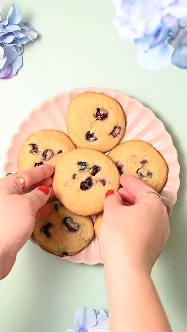 These quick and easy blueberry cookies boast a chewy brown sugar base, peppered with fresh bursting blueberries. No chilling time and only one bowl required.

30-Minute Chewy Blueberry Cookies
-½ cup unsalted butter
-1 cup light brown sugar (tightly packed)
-1 large egg
-1 teaspoon vanilla extract
-1 ⅓ cup all-purpose flour
-1 tablespoon cornstarch
-½ teaspoon baking soda
-½ teaspoon salt
-1 cup fresh blueberries (washed and dry)

-Preheat your oven to 350°F and line a large baking sheet with parchment paper or a reusable baking mat.
-Cut the butter into 1 tablespoon-sized cubes and place it in a large, microwave-safe mixing bowl. Microwave on high for 30-seconds and whisk. If it needs more time to melt, microwave in 10-second intervals, whisking in between until liquefied.
-Add the brown sugar to the melted butter and whisk to combine.
-Whisk in the egg and vanilla extract.
-Add the flour, cornstarch, baking soda, and salt and combine. At this point you may want to switch to a spatula to mix.
-Lastly, fold in your blueberries. Be gentle so they don’t burst. If some break, no worries. Just try your best to keep as many as you can whole.
-Use a small cookie scoop or 1 tablespoon of dough to portion out your cookies. Roll them in between two clean hands so they are perfectly round and place them on your prepared baking sheet, leaving ample space in between each one for spreading. Try to keep the blueberries towards the center and top of the cookie, rather than the sides or bottom.
-Bake at 350°F for 13-15 minutes until the edges are crisp. If any blueberries burst and leak, just use a spoon to encourage the juice back into the cookie. Allow to cool at least 20 minutes. Enjoy!
